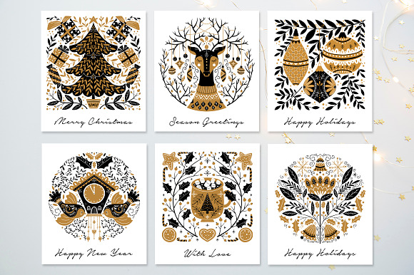 Gold Christmas Folk Art collection in Illustrations - product preview 3
