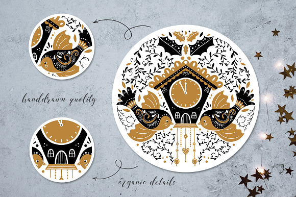 Gold Christmas Folk Art collection in Illustrations - product preview 4