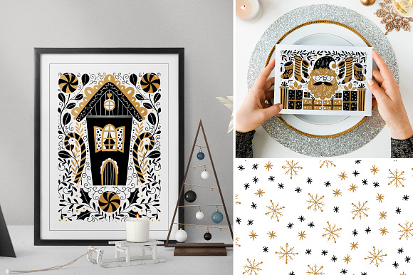 Gold Christmas Folk Art collection in Illustrations - product preview 5