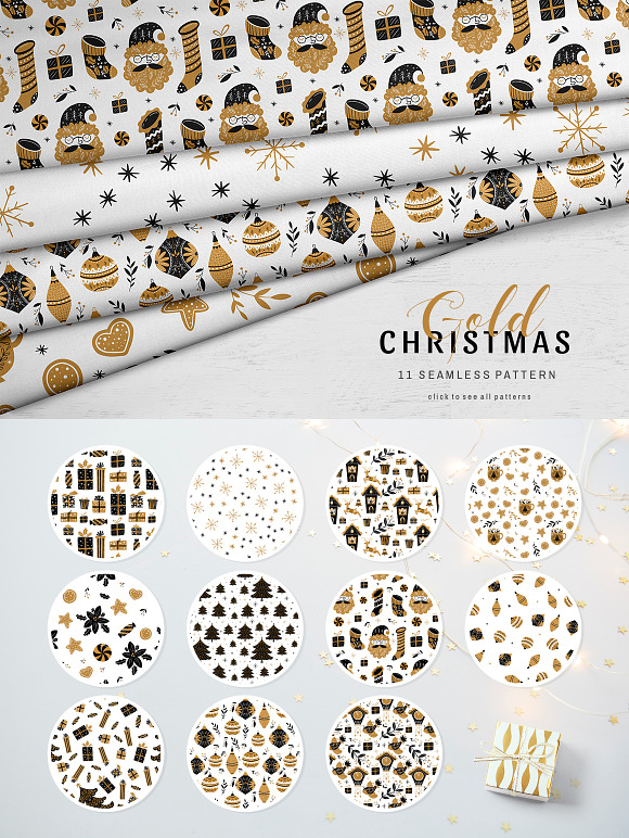 Gold Christmas Folk Art collection in Illustrations - product preview 6