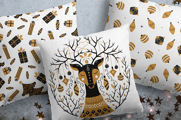 Gold Christmas Folk Art collection in Illustrations - product preview 7