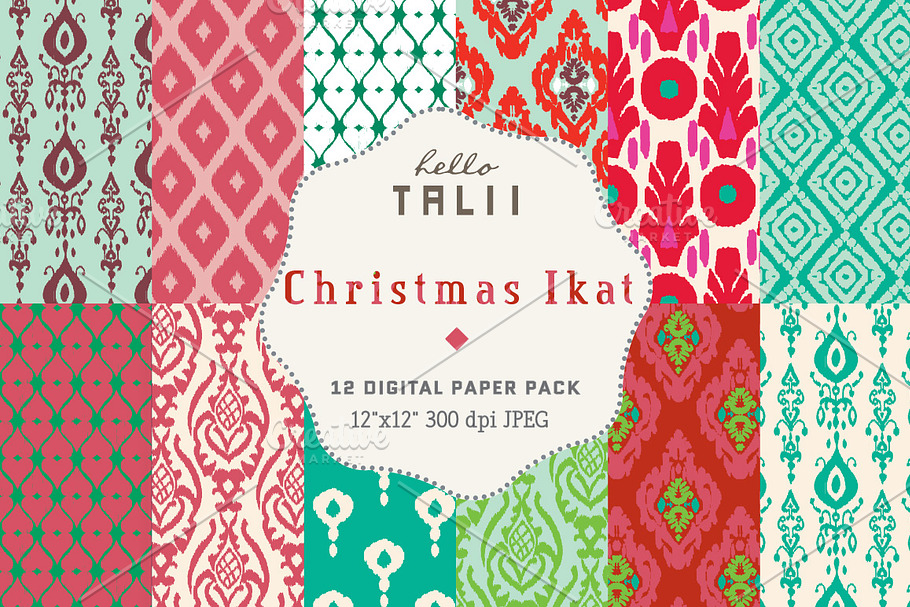 Christmas Ikat Digital Paper
