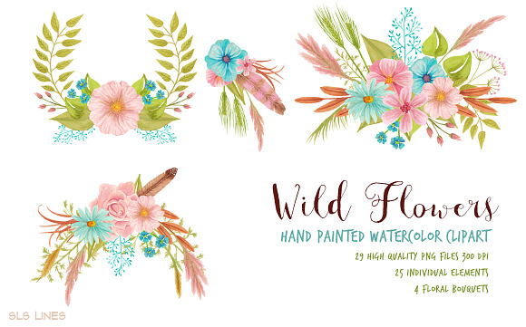 Wild Flowers Meadow Set in Illustrations - product preview 1