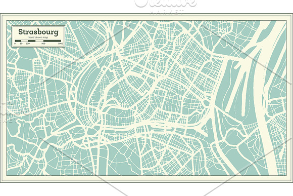 Strasbourg France City Map in Retro in Illustrations - product preview 7