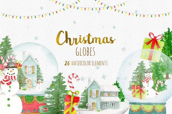 Watercolor christmas globes clipart