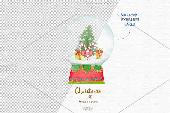 Watercolor christmas globes clipart in Graphics - product preview 1