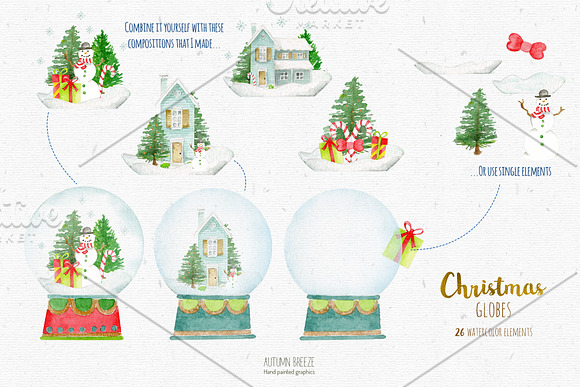 Watercolor christmas globes clipart in Graphics - product preview 2