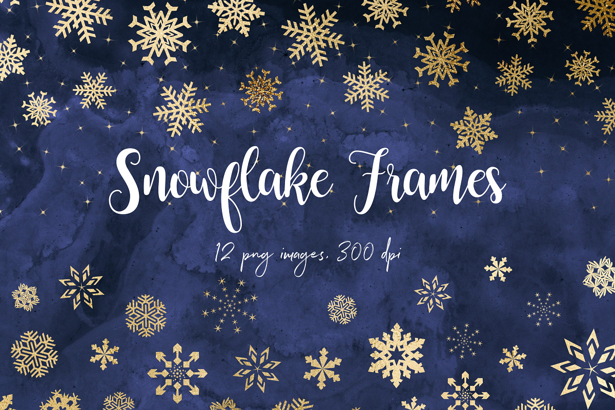 Gold Snowflake Borders in Graphics - product preview 8
