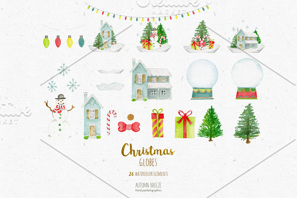 Watercolor christmas globes clipart in Graphics - product preview 3