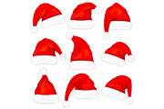 Set of red santa claus hats