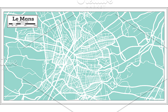 Le Mans France City Map in Retro in Illustrations - product preview 7
