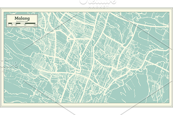 Malang Indonesia City Map in Retro in Illustrations - product preview 7