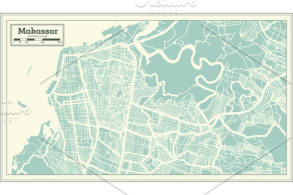 Makassar Indonesia City Map in Retro in Illustrations - product preview 7