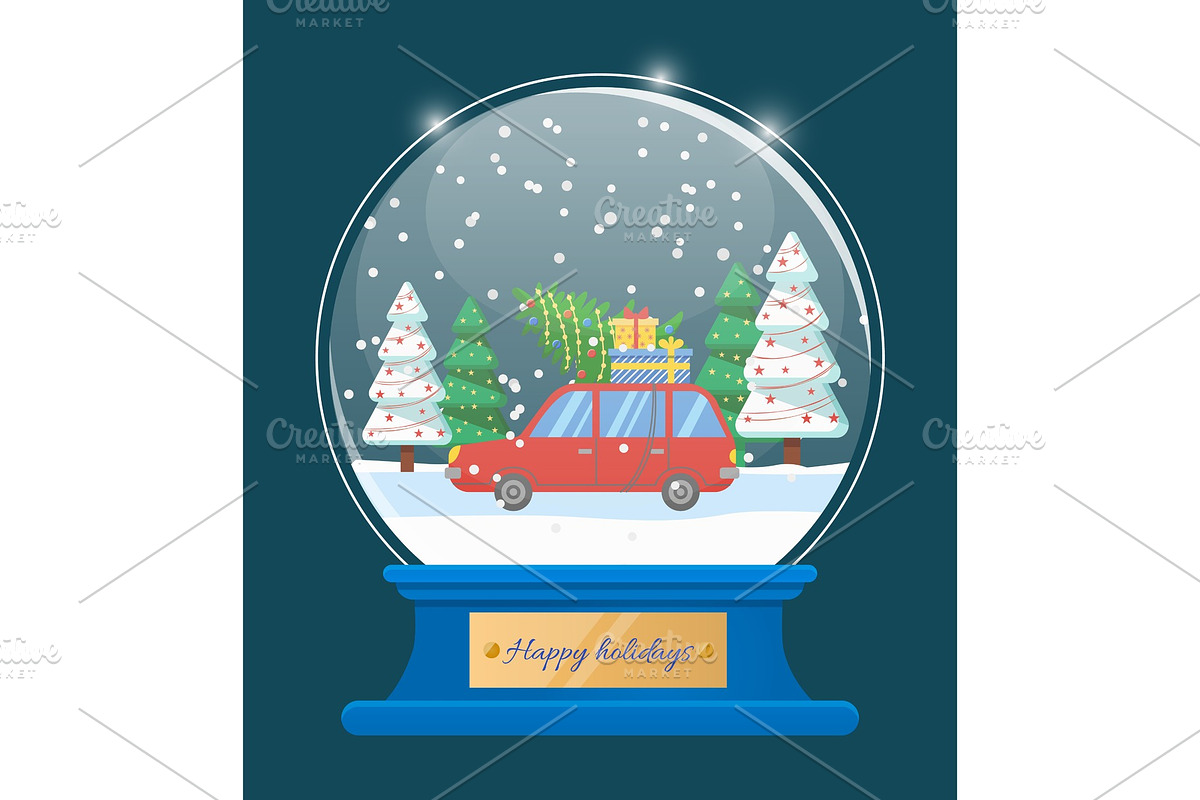 Happy Holidays Snow Globe with Car in Objects - product preview 8