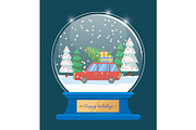 Happy Holidays Snow Globe with Car