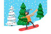 Man on Snowboard Riding on Hill