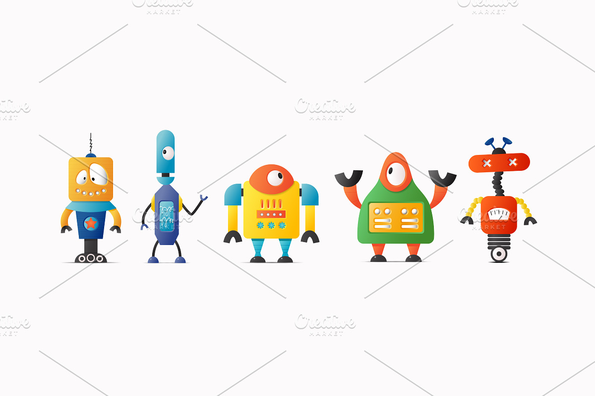 Set of cute vector robot characters in Illustrations - product preview 8