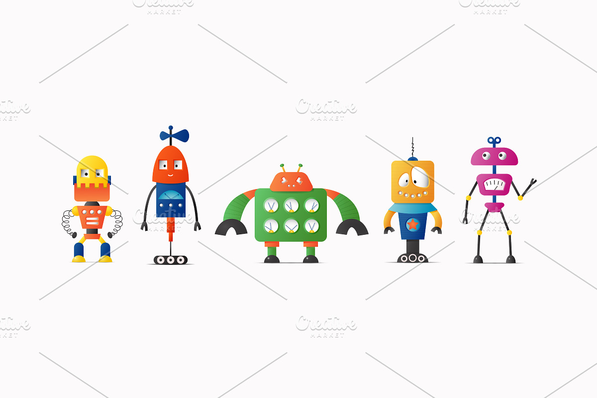 Set of cute vector robot or monster in Illustrations - product preview 8