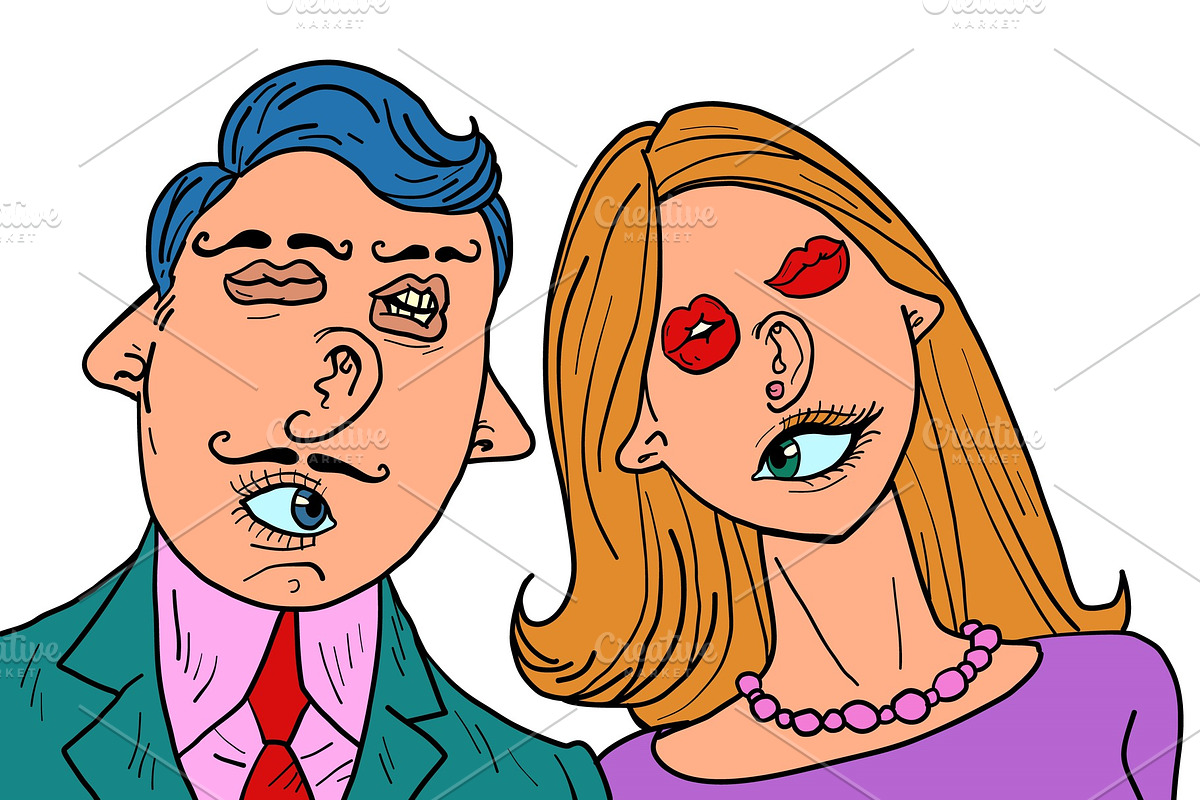 funny couple in love. Mixed faces in Illustrations - product preview 8