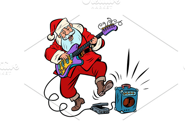playing the electric guitar. Santa