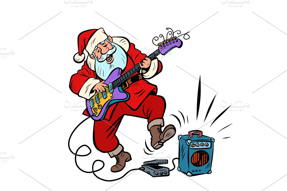 playing the electric guitar. Santa in Illustrations - product preview 8