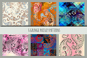 Set of grunge paisley patterns.