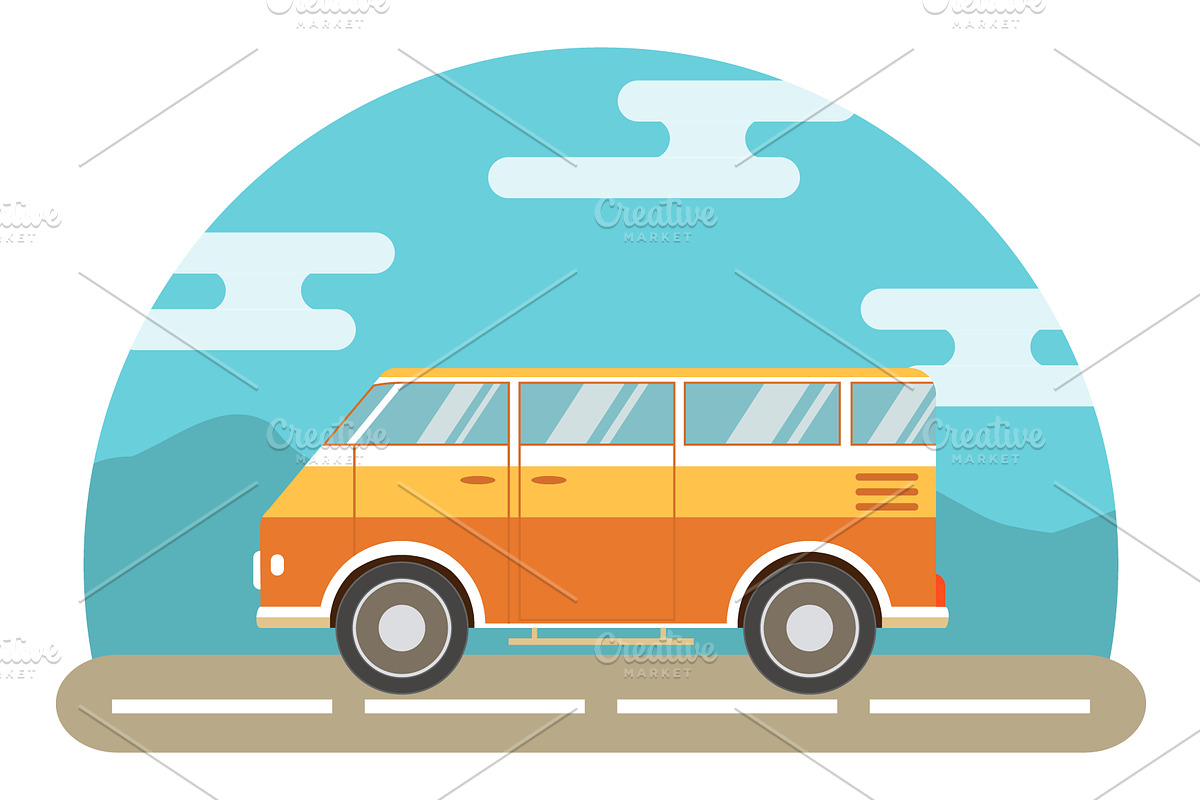 Tour bus,van for travel road trip. in Objects - product preview 8
