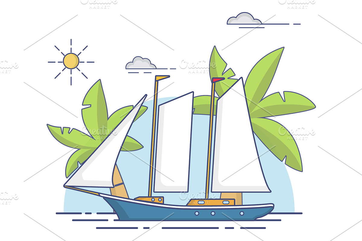 Summer trip sailing yacht palm tree. in Objects - product preview 8