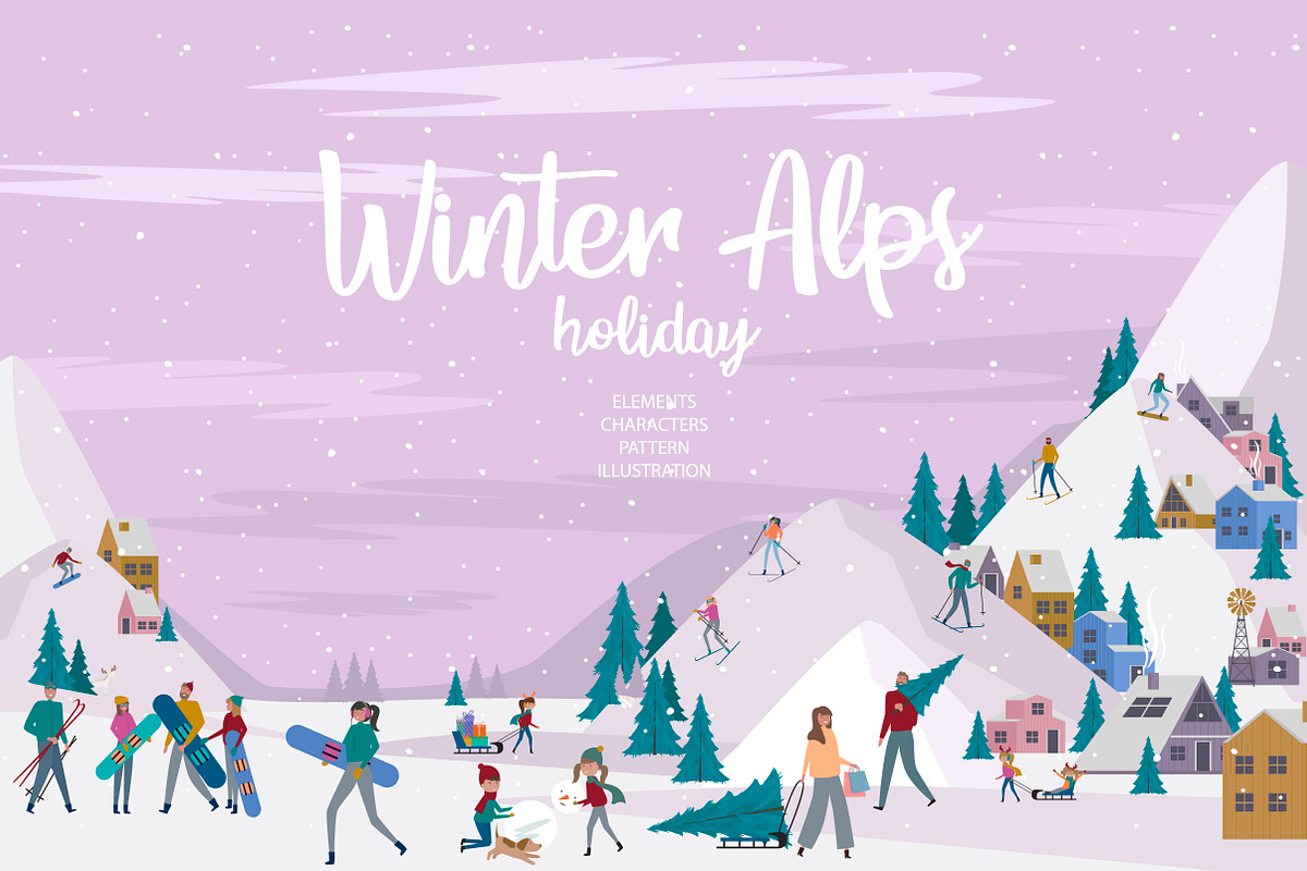 Winter Alps holidays / Mini world in Illustrations - product preview 8