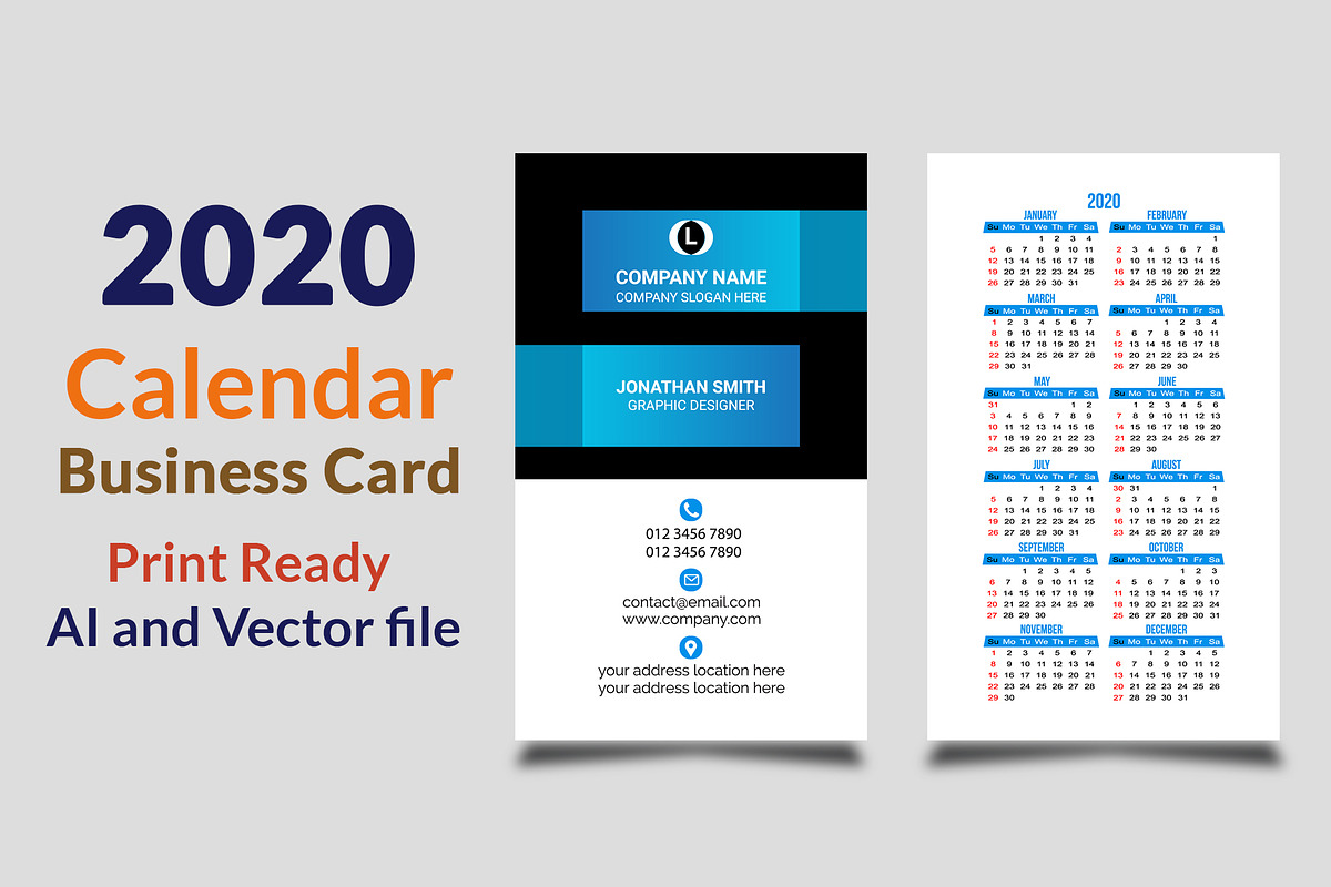 Calendar Business Card 2020 Vol-2 in Business Card Templates - product preview 8