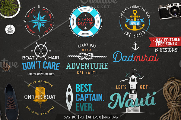 Retro Nautical Badges Logos Set