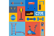 Collage of gym icons, vector