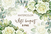 Watercolor white roses clipart.