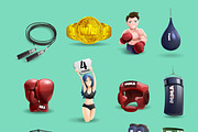 Mixed martial arts 3d pictograms set