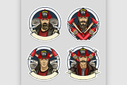 Set of sketch fireman stickers 5