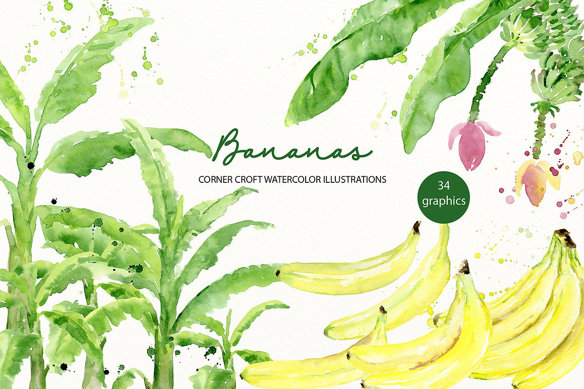 Watercolor banana illustration in Illustrations - product preview 8
