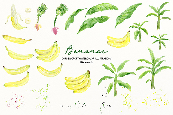 Watercolor banana illustration in Illustrations - product preview 1