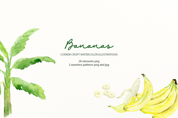 Watercolor banana illustration in Illustrations - product preview 5