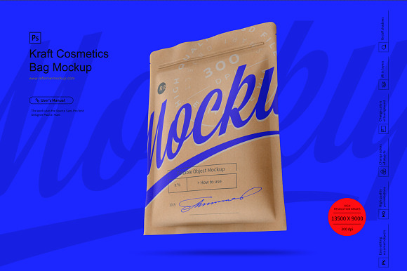 Kraft Cosmetics Bag Mockup in Product Mockups - product preview 2