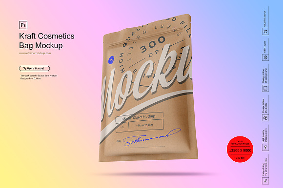 Kraft Cosmetics Bag Mockup in Product Mockups - product preview 4
