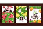 Summer sale banners, exotic fruits