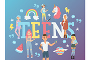 Teens typography poster, vector