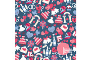 Wedding icons in seamless pattern