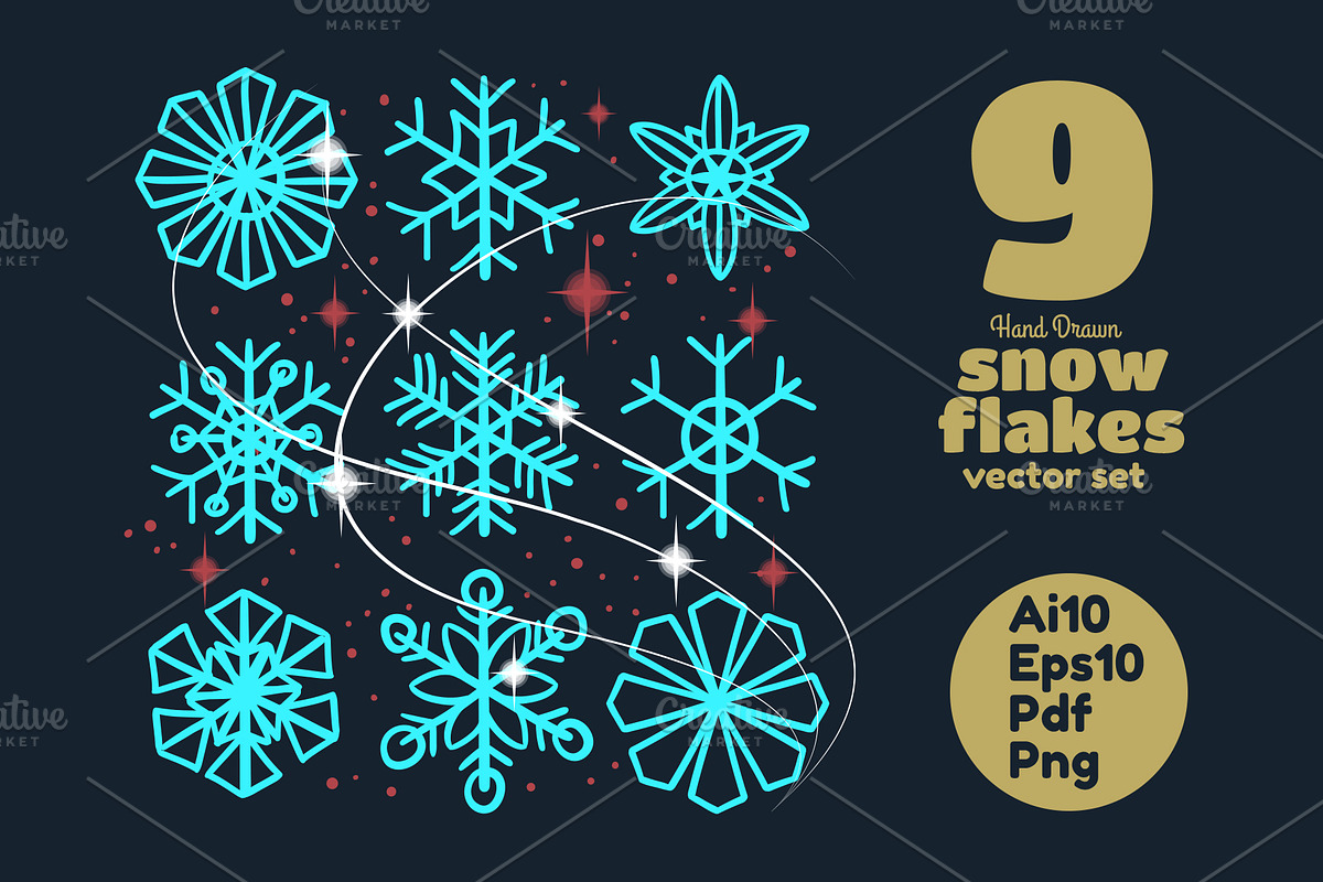 Hand Drawn Snowflakes Vector in Illustrations - product preview 8