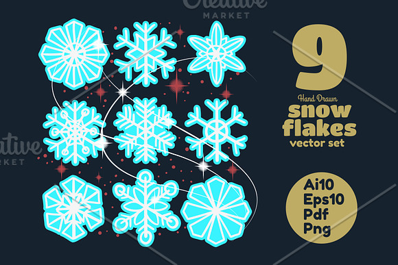 Hand Drawn Snowflakes Vector in Illustrations - product preview 1