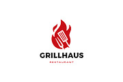 grill fire flame fork spatula logo