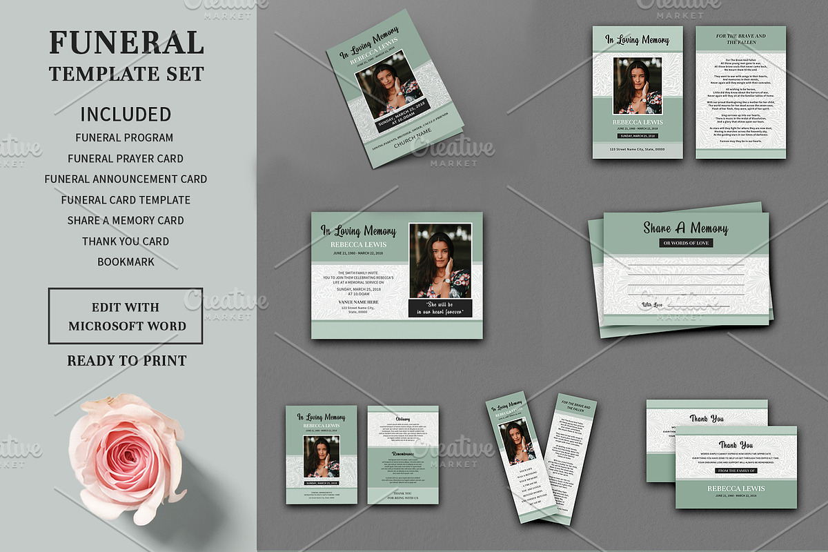 Funeral Program Template Set V02 in Brochure Templates - product preview 8