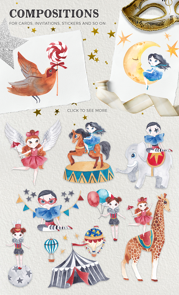 The Magic Circus vintage design set in Illustrations - product preview 5