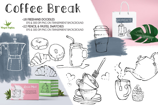 Coffee break handdrawn illustrations