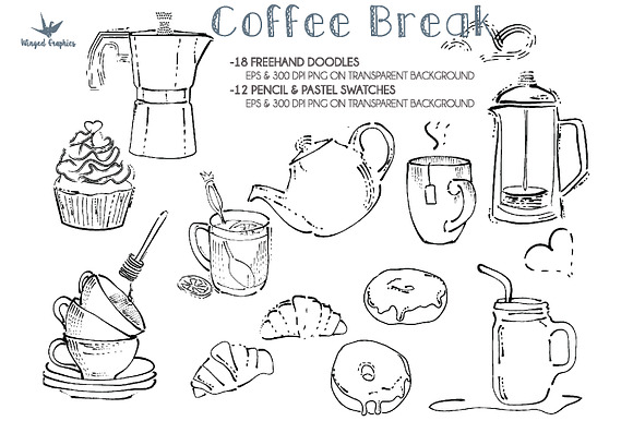 Coffee break handdrawn illustrations in Objects - product preview 1